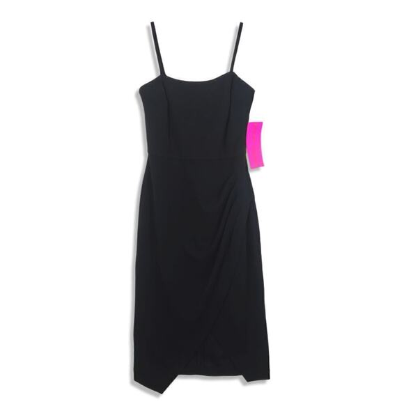 New! Betsey Johnson Women's Square Neck Gathered Asymmetric Hem Mini Dress - Picture 3 of 5